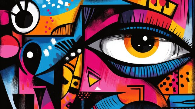 Abstract Eye and Face with Vibrant Geometric Shapes and Bold Colors