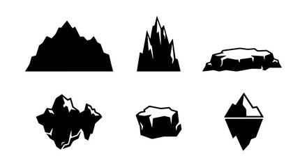 Mountain Peaks and Iceberg Icons, Cold Landscape Elements, Winter Nature Graphics, Arctic Scene Vector Set © Sadikur