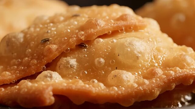 Closeup of crispy fried Indian snack called Mathri.