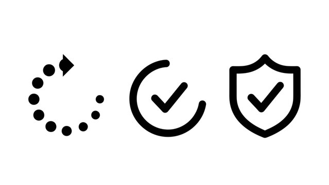 Icons symbolizing loading a checkmark security shield representing progress completion protection with progress checkmark completed verified security protection collection technology indicator