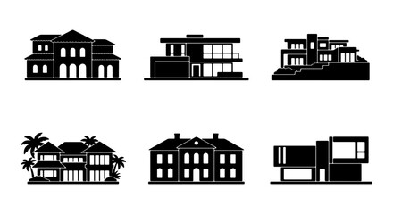 Naklejka premium Modern & Classic House Icons, Luxury Villa & Estate Silhouettes, Architectural Building Vector Set