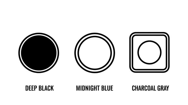 Color swatches: deep black midnight blue charcoal gray with dark colors color scheme interior design web design print design selection material background inspiration illustration collection