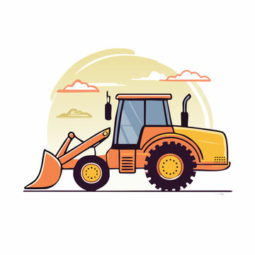 Illustration of a yellow and orange front loader tractor