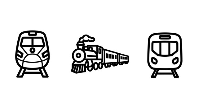Railway transportation icon set featuring front view of high speed train vintage steam locomotive and modern commuter metro carriage transport locomotive illustration commuter electric passenger