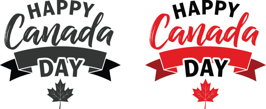 Happy canada day vector illustrations red and black banners with maple leaves celebrate canadian national day