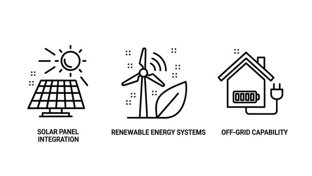 Renewable energy and sustainable power icons showcasing solar and wind technology with off grid energy efficient renewable sustainability technology environment electric alternative powerhouse