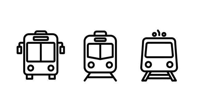 Set of public transport icons featuring bus commuter train and tram for transportation design transport commuter infrastructure mobility movement traveling shipping transportation logistics