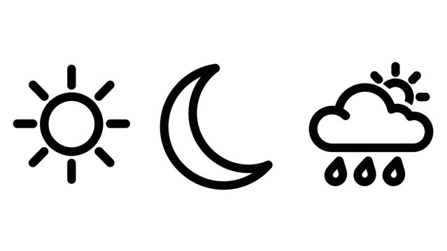 Weather forecast icon set including sun for sunny moon for night cloud with raindrops for rainy conditions forecast meteorology environment collection atmospheric temperature meteorologic