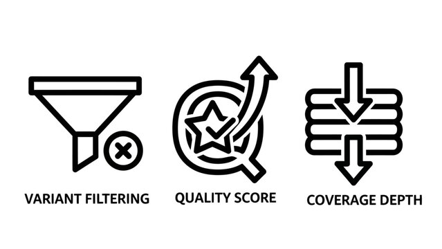 Set of data analysis quality control filtering icons with filtering coverage analysis statistics information research optimization measurement validation technical evaluation