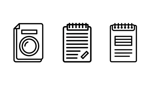 Stationery and note taking icon set featuring document spiral notepad and document stationery document organizer stationary supplies business administration documentation reminder schedule