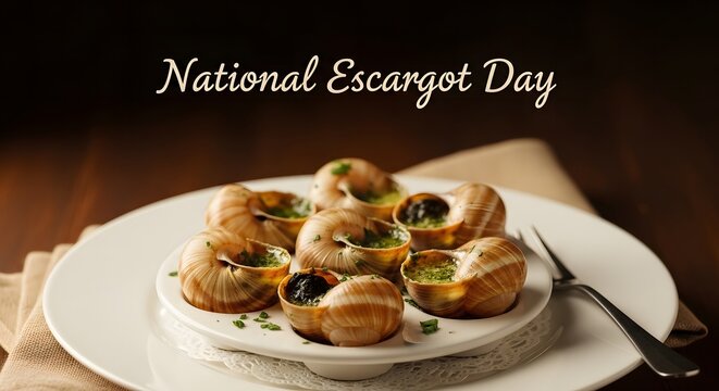 Elegant Restaurant Banner for National Escargot Day with Baked Snails Platter