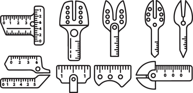Set of scientific measuring rulers and calipers icons vector illustration Vector