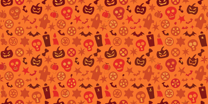 halloween pattern a seamless orange background with pumpkins and skulls