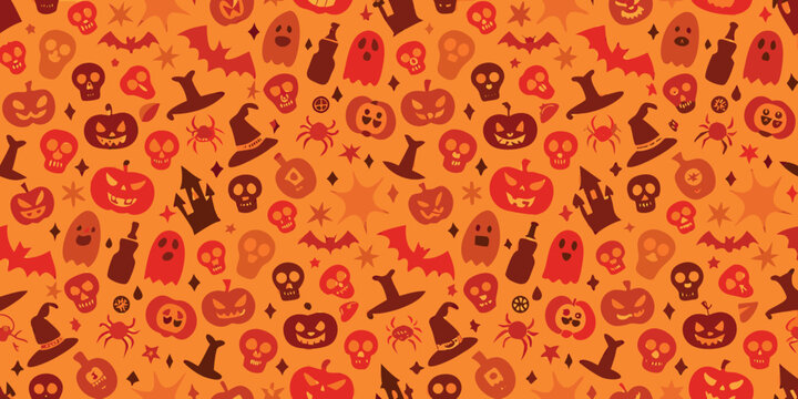 halloween pattern a seamless orange background with spooky icons