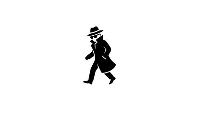 Obraz premium Silhouette of a mysterious man in a trench coat and fedora walking noir style illustration
