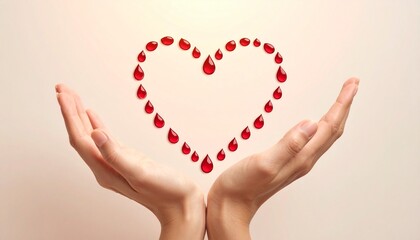 Obraz premium Hands cradling a heart shape made of red rose petals on a soft background
