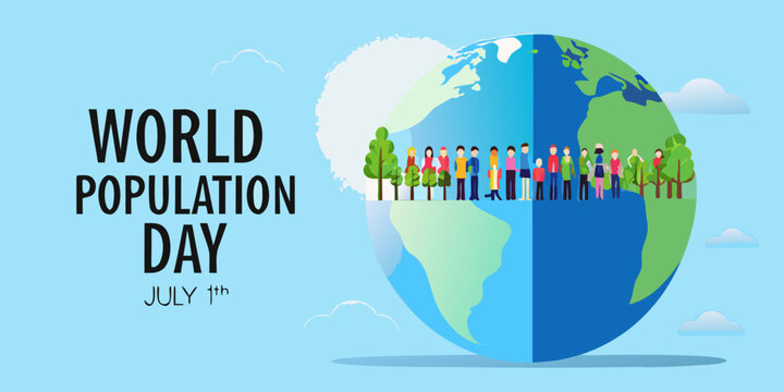 world population day illustration with diverse people on globe