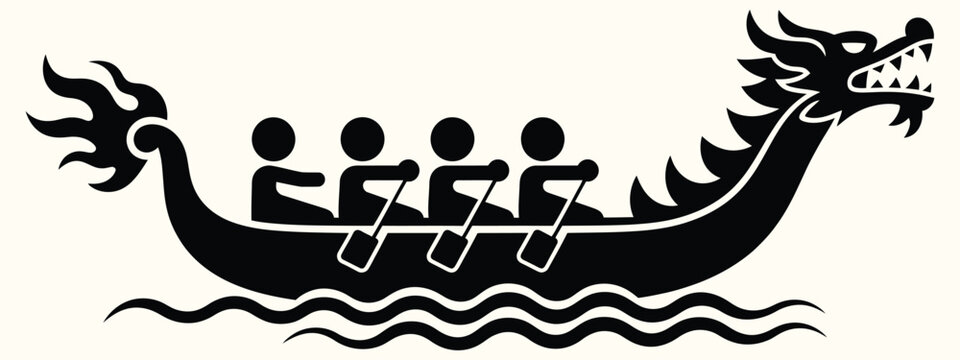 Dragon boat race icon paddling team sport vector illustration
