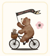 Happy riding with Mama and baby bear coquette illustration © GuitaRies