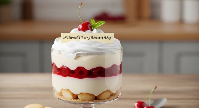 Gourmet Layered Cherry Parfait Cup for National Cherry Dessert Day Concept