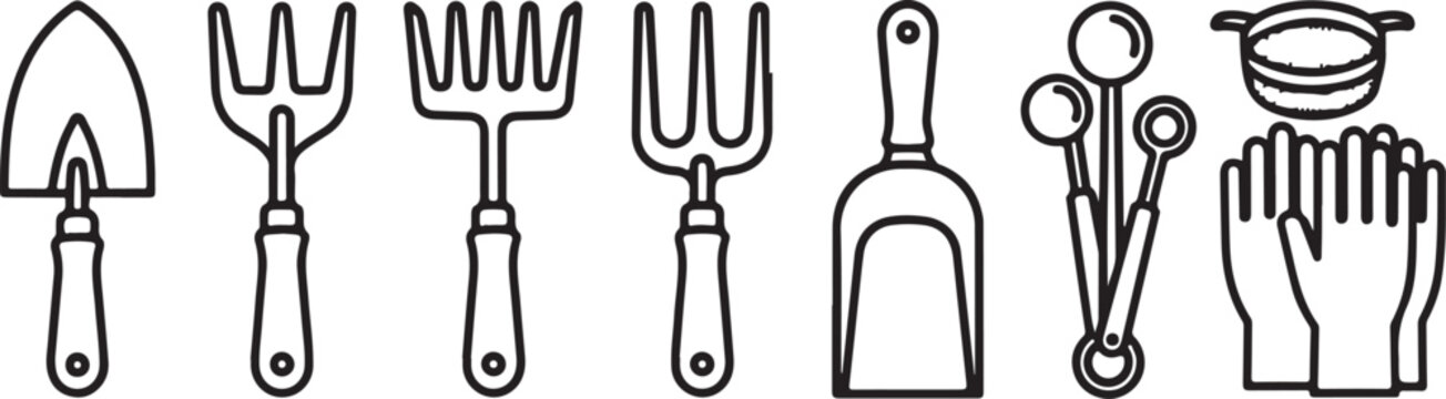 Line icons of various office supplies on white background Vector