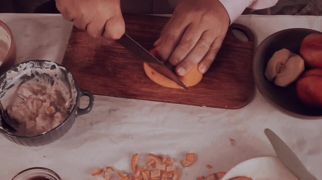 Man is preparing lunch at home.