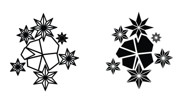 Geometric star and polygon pattern design with black shapes