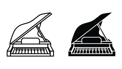 Black and white grand piano lid open and closed vector icons © Marom Ali Stock
