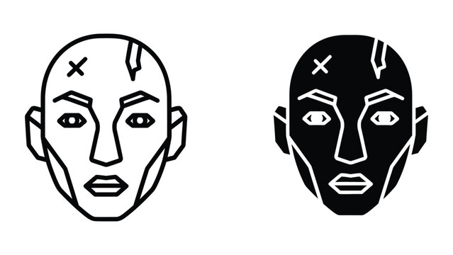 Minimalist black and white human face with x mark