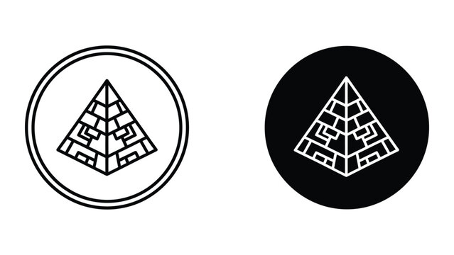 Minimal maze pyramid graphic in circle frame