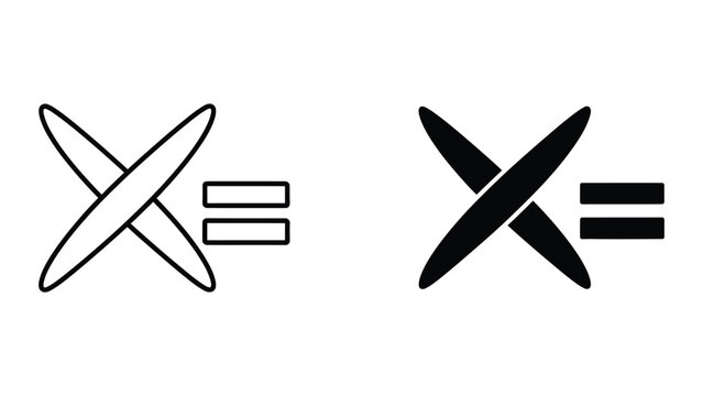 Simple equal and not equal sign icon set with crossed lines