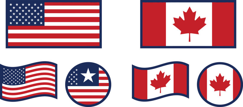 USA Canada flag rectangle circle vector set