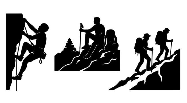 Mountain Climbing and Hiking Silhouette Vectors Outdoor Adventure Set