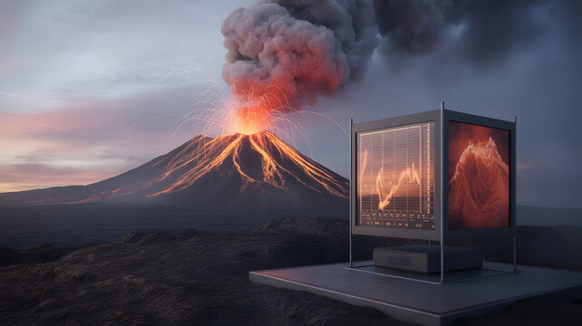 Volcanic monitoring system with seismic and thermal analysis representing disaster prediction and geological research technology