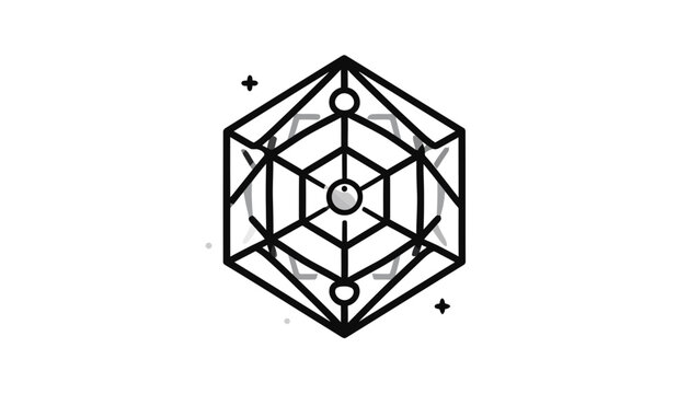 Geometric illustration of a molecular structure with intersecting lines and circles