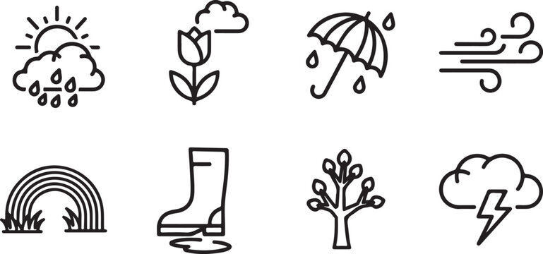 Black and white line art icons of nature and animals collection Vector