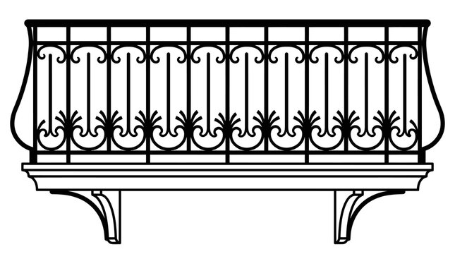 Ornate Balcony Railing Outline Vector Illustration
