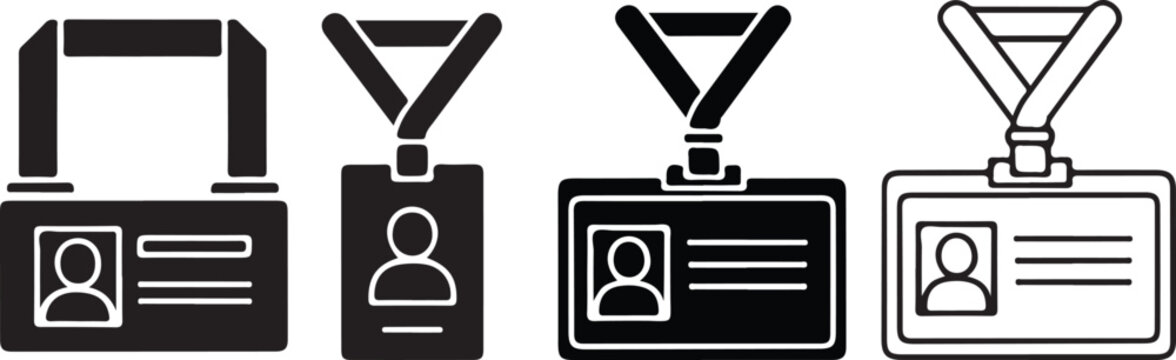 Collection of four different identification card designs with lanyards and photo placeholders