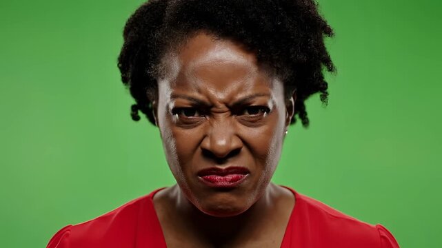 Woman Expressing Anger and Frustration on Green Screen Background 1.