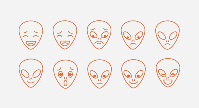 Alien faces emoticons expressions icons set
