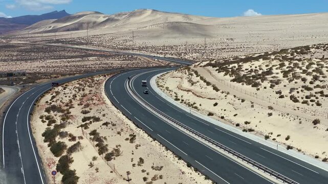 Aerial View of FV-2 Highway Cutting Through Jandia Desert Isthmus, Fuerteventura
