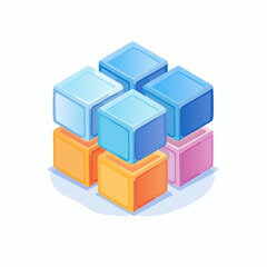 Obraz premium 3D Isometric Blockchain Data Cubes Interlocking Clean Vector Icon