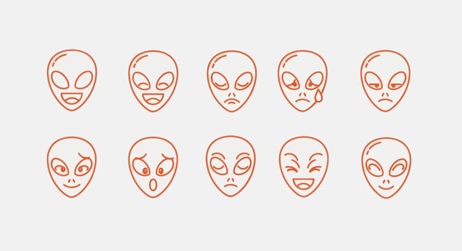 Alien faces emoticons set