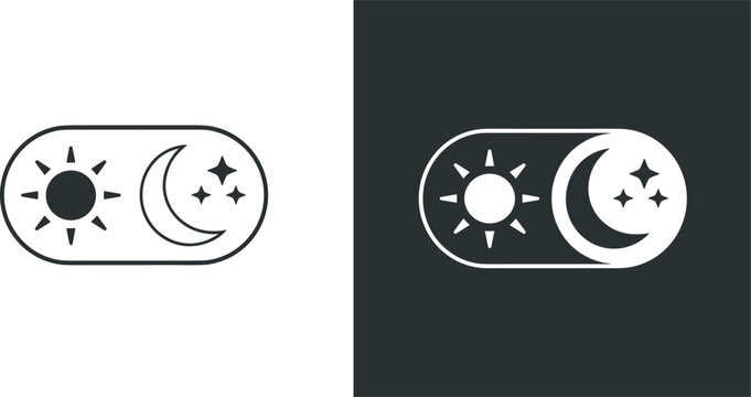 Day and night mode toggle switch icons with sun and moon symbols for user interface design and web development settings