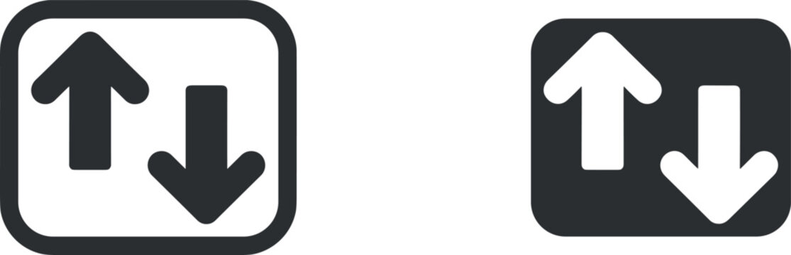 Up and down arrow icons in rounded square frames representing data transfer synchronization upload download and exchange rate market movement