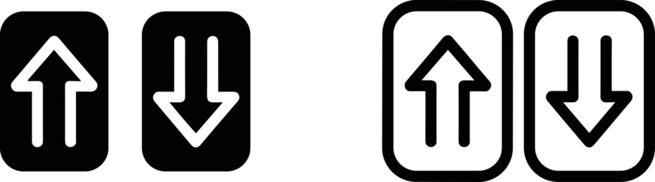 Up and down arrow icons in rounded square frames representing data transfer synchronization upload download and exchange rate market movement