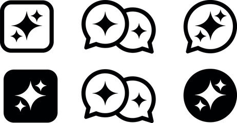 Artificial intelligence chat bot icon set with sparkle stars in speech bubbles for smart assistant communication and magic digital technology © MdMahedi