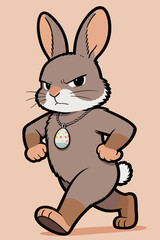 Fototapeta premium Angry Easter Bunny Walking with Egg Pendant