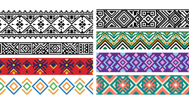 Geometric tribal patterns collection on transparent background