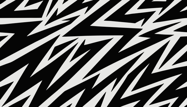 Bold Dynamic Lightning Bolts Explosion in Black and White Line Art Vector Illustration